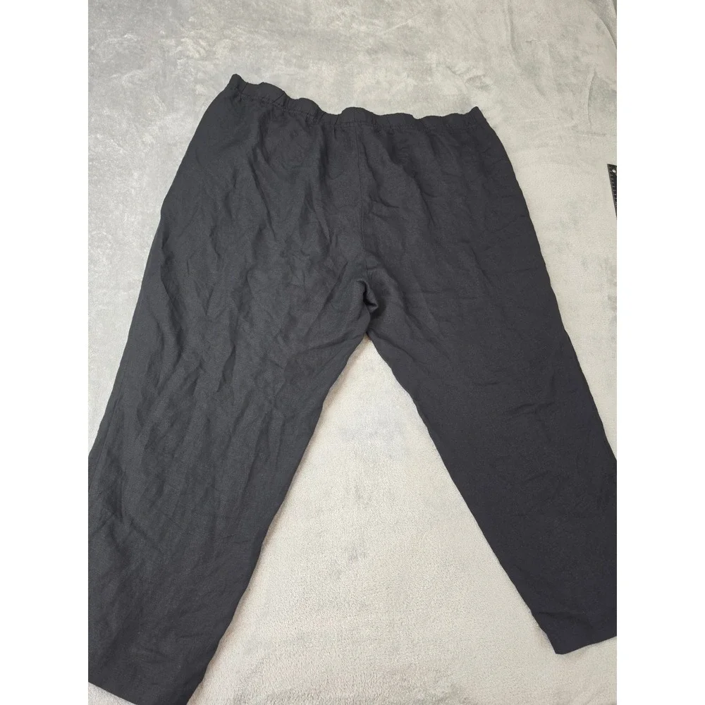 HM Womens XXL Black Linen Blend Drawstring Elastic Waist Relaxed Crop Pants
